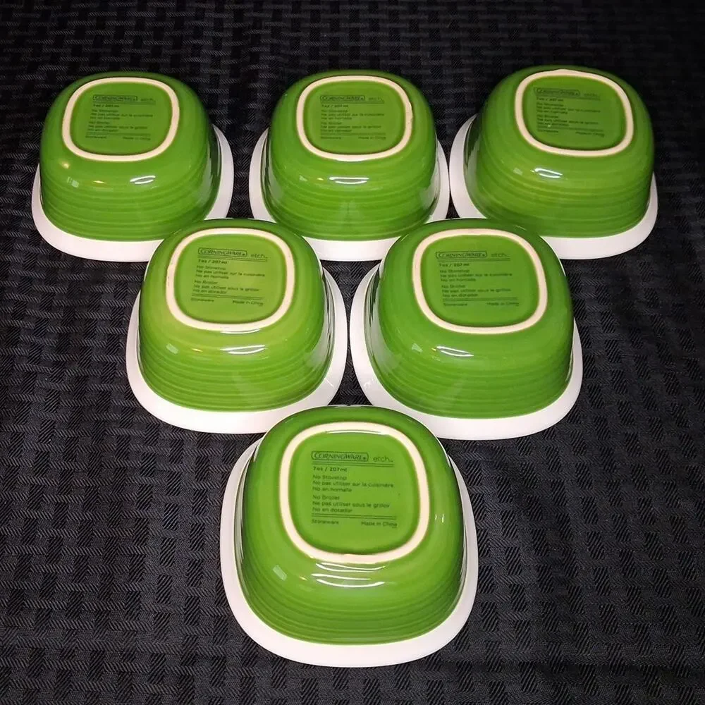 Corning Ware Etch Green 7 Oz Bakeware Set Of 6